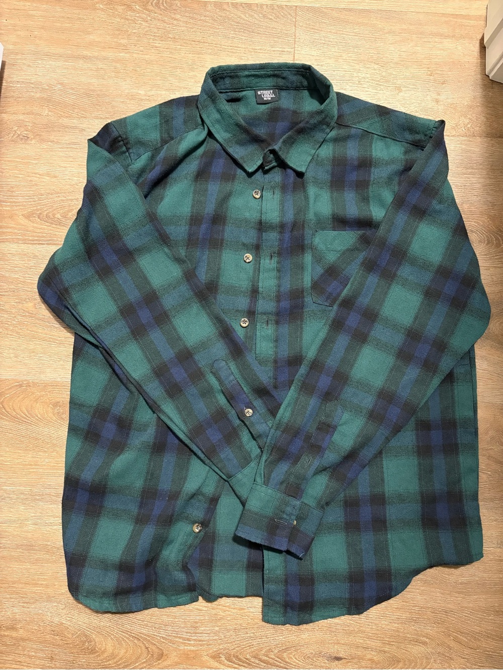 Street Legal Men’s Plaid Flannel Shirt | Size Medium | Green & Navy Check